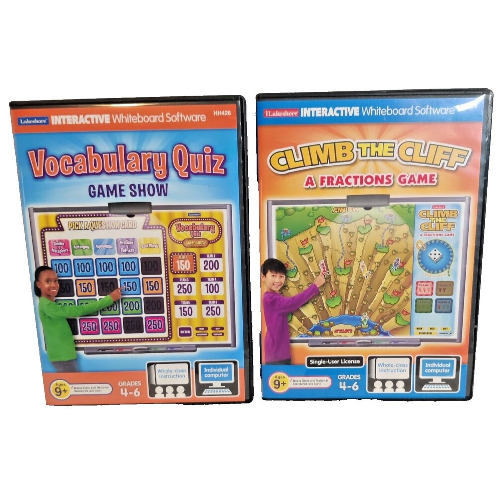 Lakeshore Education Lot of 2 Vocabulary Quiz,Fractions PC/MAC -2 Software Games